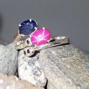 Vintage Star Sapphire & Blue Sapphire Ring: 925 Sterling Silver Engagement