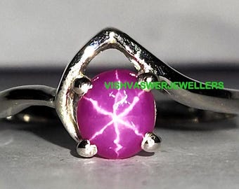 Bague faite main en argent sterling avec rubis étoilé : bague unisexe à empiler