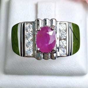 Ruby Men&#39;s Ring: Sterling Silver, Diamond Accent - Vintage Style