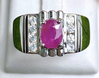 Ruby Men's Ring: Sterling Silver, Diamond Accent - Vintage Style