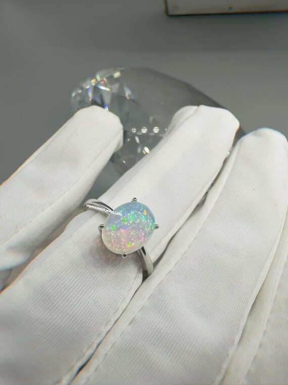 Oval Fire Opal Ring: Sterling Silver Solitaire, October Birthstone