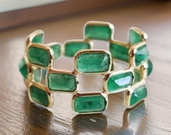 Emerald Baguette Ring, 14K Gold Plated Sterling Silver, May Birthstone