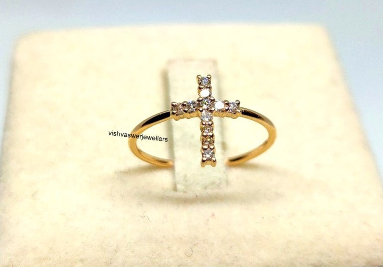 Gold Diamond Cross Ring Christian Ring 14K Solid Gold Ring Jesus Ring 0