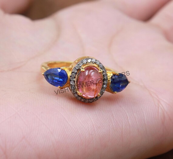 ピンクトルマリンリング：925シルバー、10月の誕生石、パヴェ