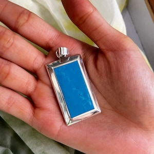 Turquoise Pendant Necklace, Sterling Silver Pendant Necklace, Turquoise Rectangle Genuine Gemstone Necklace, Kingman Southwestern Necklace