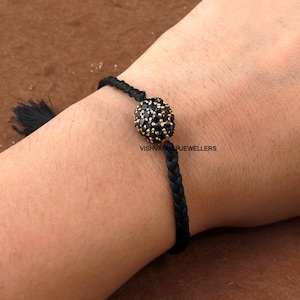 Black Onyx Dainty Thread Bracelet  | 925 Silver Bead Jewelry Bracelet  | Adjustable Elegant  Gift | Minimalist Jewelry Gift For Her