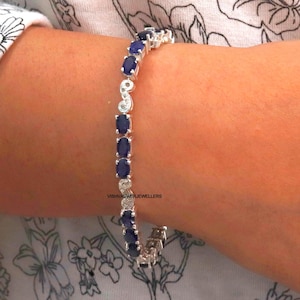 Sapphire Pave Diamond Bracelet: 925 Sterling Silver, September Birthstone