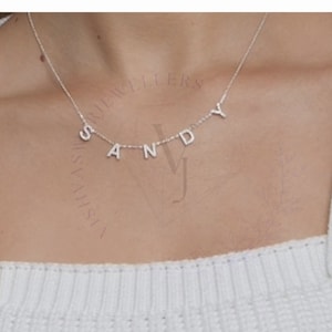 Collar con nombre de circonita cúbica personalizado, alfabeto personalizado, plata de ley 925, joyería minimalista hecha a mano