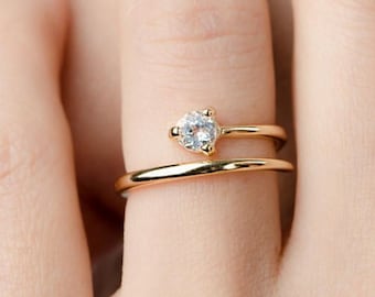 14k Gold Ring Diamond Ring Wedding Ring Engagement Ring Gold Ring Dainty Diamond Ring Thin Ring Solitaire