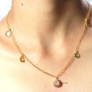 Moonstone Pendant Necklace: Multi Stone Bridal Necklace, Gold Plated
