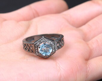 Vintage Aquamarine Ring: 925 Sterling Silver Promise Ring, March Birthstone