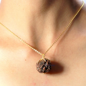 Lab Certified 925 Silver 5 Mukhi Rudraksha Pendant: 14k Gold Plated Yoga Prayer Necklace