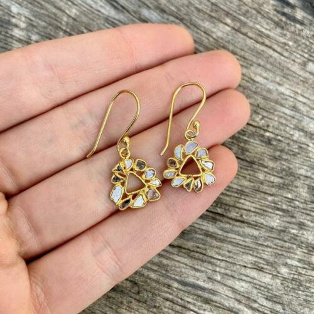 Polki Earrings Diamond Slice Polki Diamond Earrings 14 K Gold Etsy