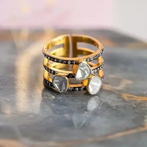 Natural Polki Diamond & Pave Diamond Ring, Band Style Ring 925 Sterling Silver, India Jewelry Anniversary Gifts Wedding Gift Gift For Her