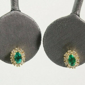 Emerald Earrings / 14k Oval Cut Emerald Earrings with Diamonds / Natural Emerald Earrings / Mini Emerald Earrings / May Birthstone
