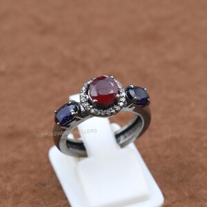 Ruby Sapphire Diamond Ring-Promise Ring For Her-925 Sterling Silver-Anniversary Gift- Engagement Ring-Valentine Gift For Girl-Birthday Gift