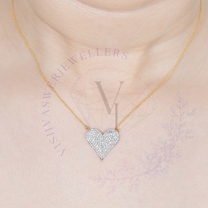 Pave Diamond Heart Shaped Pendant Necklace Solid 925 Sterling Silver Necklace Jewelry Valentine&#39;s Day Gift Love Heart Handmade Jewelry