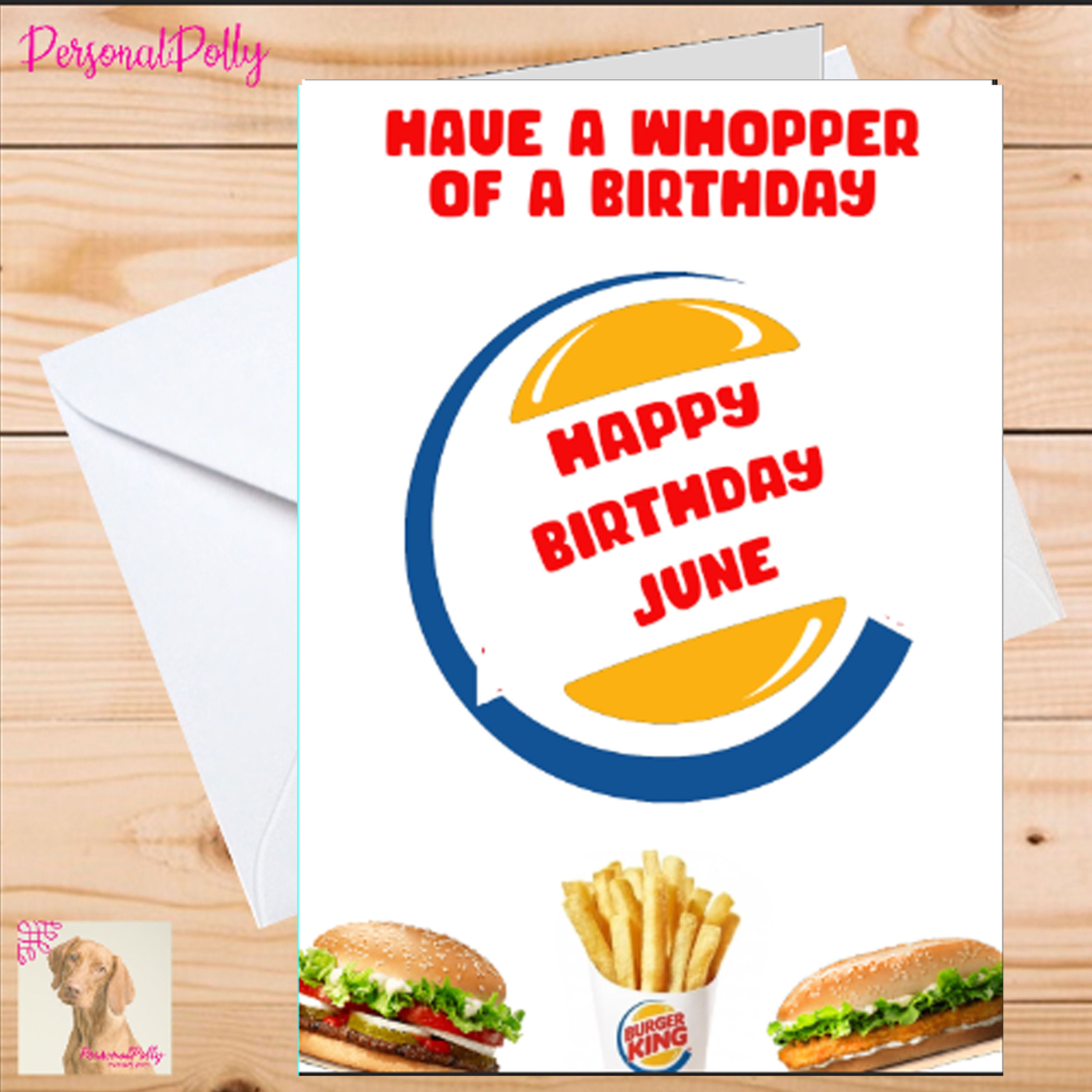 Personalised Burger King Card Birthday Unofficial Whopper Etsy