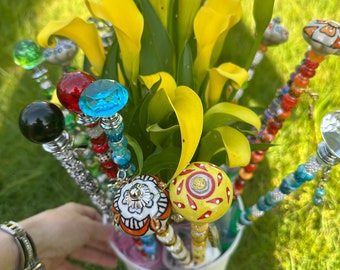 Crystal Garden wand,14 Inch  garden wand stake, Weather proof sprayed fairy garden decor, garden stake, spring decor, interchangeable charms