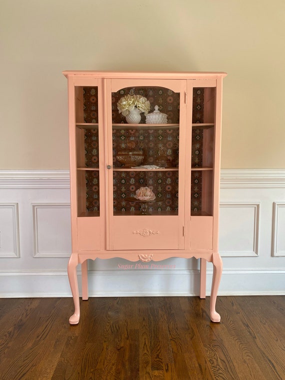 Sold******mid Century China Cabinet Refinished With Vintage