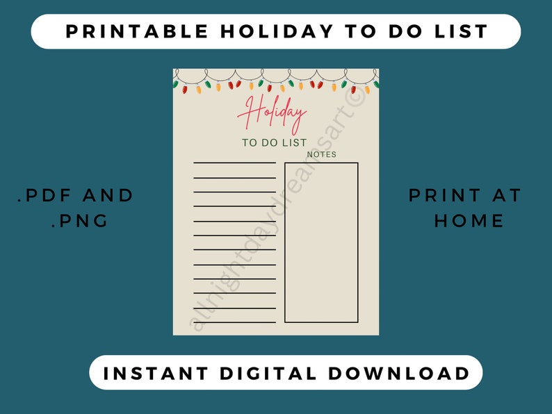 Printable Holiday to Do List Downloadable PNG and PDF Instant - Etsy