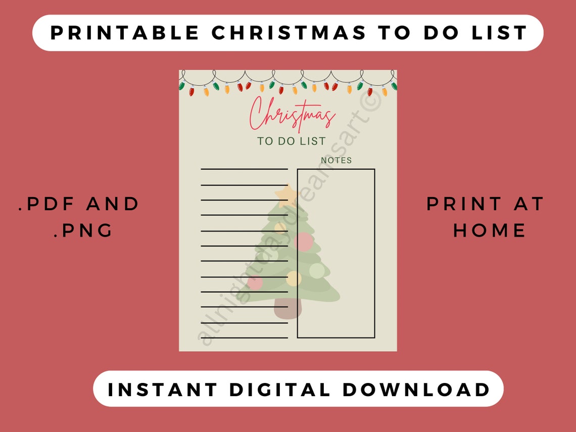 Printable Christmas to Do List Downloadable PNG and PDF Instant ...