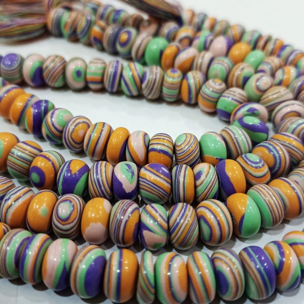 Fordite Agate Multi Color Gemstone Rondelle Plain Smooth 8mm Beads Sold per Strand 8 inches Long Necklace and bracelet Making Beads