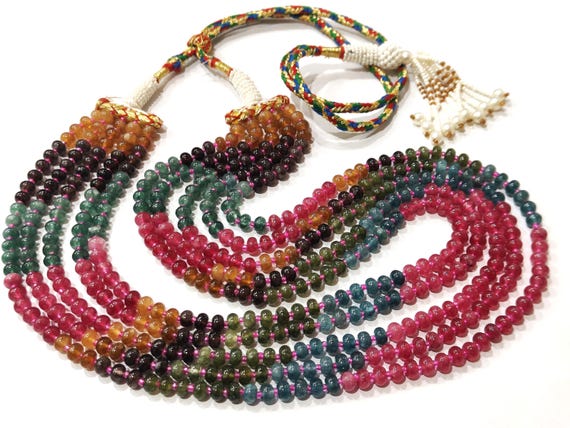 Natural Multicolor Quartz 6mm Rondelle Smooth Beads layered Necklace 18 to 20 inches long Hand Knitted Jewelry
