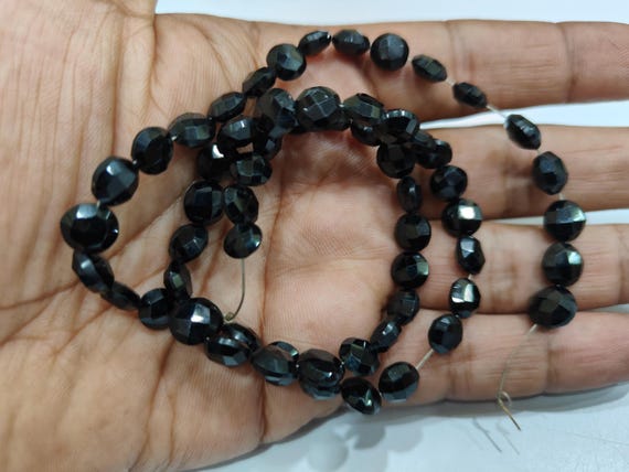 Natural Black Spinel  Round Coin shape briolette Faceted Beads 6 mm  Strand 8 inches Long Wholesale Prices Jewelry Making Gemstone Beads