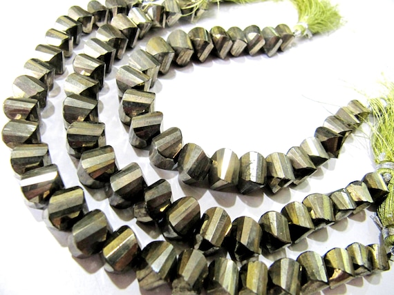 Natural Pyrite Rondelle Twisted Briolette Beads 10mm Top Quality Gemstone Beads Strand 8 inch Long Jewelry making gemstone beads