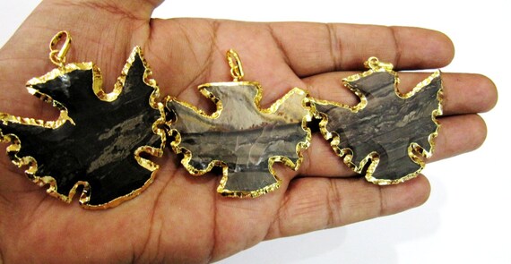 Natural Jasper Bird Shape Design Gold Electroplated Edge Double Loop Arrowhead Connector Charms Pendant Size approx.2 to 2.5 Long