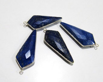 2 peças. Briolette lápis-lazúli natural facetado 15x35mm, aproximadamente, ponta de flecha, conector de moldura de laço único, pingentes de qualidade superior