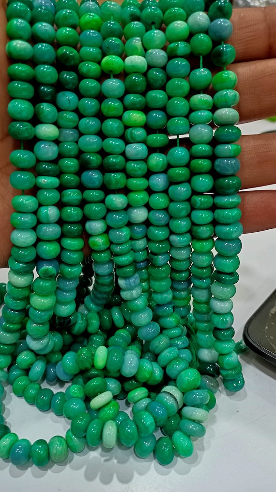 Green Opal Rondelle Plain Smooth 7 to 10mm Beads Sold per Strand 8 inches Long Great Quality Beads