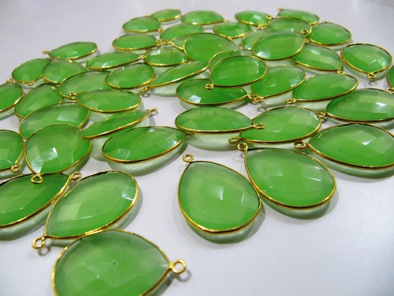 Green Chalcedony Pear Shape 18x25mm  Briolette Bezels Connectors charms Green Hydro Quartz Single Loop Pendant sold per piece