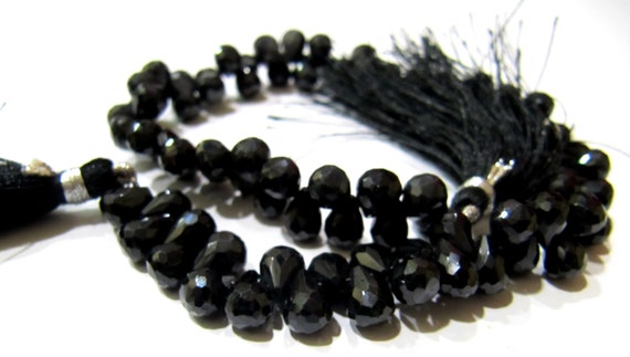 Natural Black Spinel Tear Drop Shape Briolette Faceted 5x7mm to 6x8mm Gemstone beads 10inches Strand jewelry making bead Sold per Strand