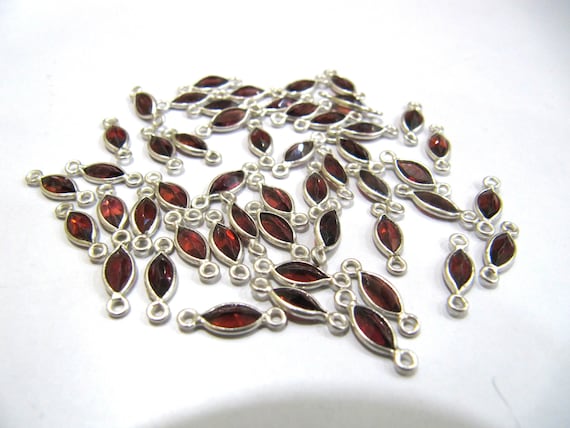 925 Sterling Silver Natural Garnet Marquise shape Briolette Bezel Connector charms 4*6mm Double Loop Sold Per Piece