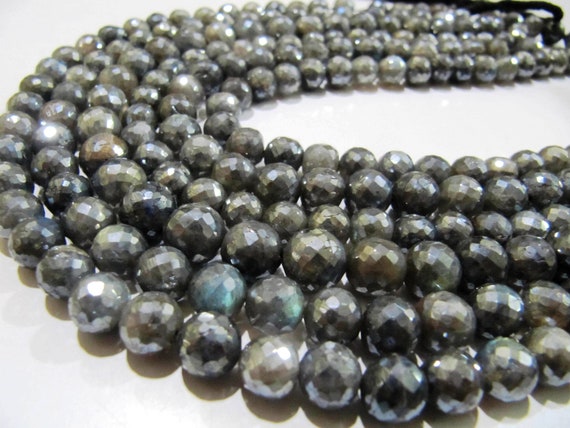 Natural Labradorite Mystic AB Silver Coated Round Faceted 8 to10mm Beads Strands 8 inch Long Top Quality Jewelry making Gemstone Beads