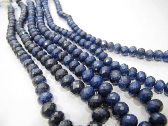 Pack of 10 Loose Beads of Blue Sapphire / Big Size Rondelle Faceted Beads Size 7mm to 11mm Precious Stone Beads in Wholesale Rates