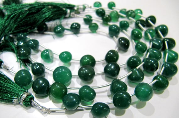 Natural Green Onyx Onion Shape Plain Smooth 9 - 10mm Size Side Drilled Beads Strand 8 Inches Long Wholesale Prices Jewelry making beads