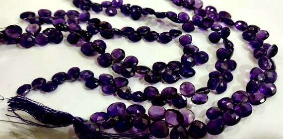 Natural Amethyst Heart Shape 9-10mm Briolette Faceted Beads Strand 8 inches long Wholesale Prices top quality jewelry making gemstone Beads