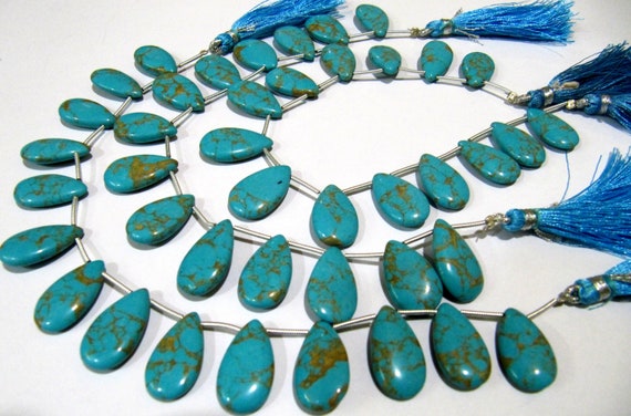 Copper Turquoise Pear Shape Plain Smooth Size 9x18mm To 10x20mm Sky Blue Briolette Beads Strand 8 inches Long Sold Per Strand