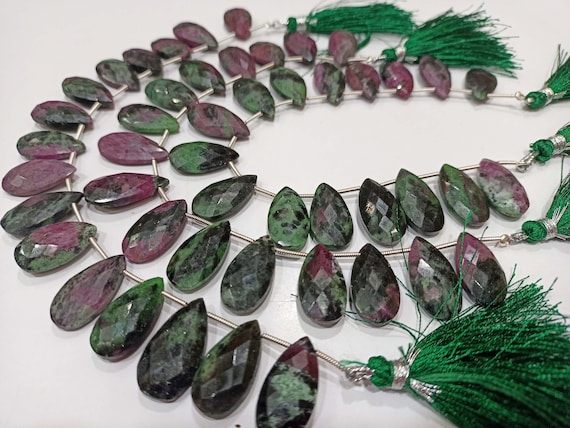 Natural ruby Zoisite Pear shape Briolette 10x20mm Faceted Gemstone Beads Sold Per Strand 8 Inches long Great Quality Beads