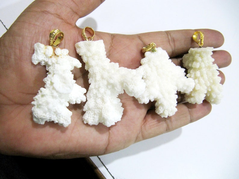 ON SALE Natural White Coral Cluster Pendant 24Kt Gold Plated Pendant Free Shape Charm with Designer loop Size 40 x 50 mm to 50 x 60 mm Itali