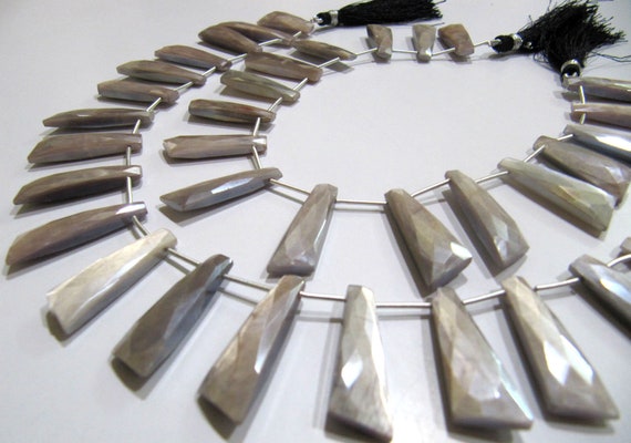 Natural Grey Moonstone AB Mystic Coated Knife Shape 10x30mm Gray Beads Strand 10 Inches Long Jewelry Making Beads Sold Per Strand