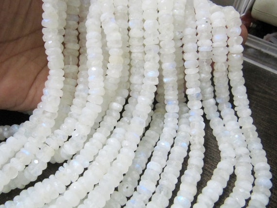 Natural white Rainbow Moonstone Rondelle Faceted Beads 8-9mm Strand 8 inches long Best Quality Blue Flashy Beads Wholesale Prices