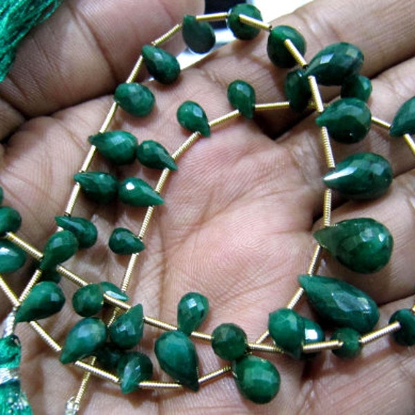 Natural Emerald  Corundum Tear Drops 5x6mm To 9x14mm Graduated Briolette Beads Jewelry Making Beads Strand 8 Inches Long Sold Per Strand
