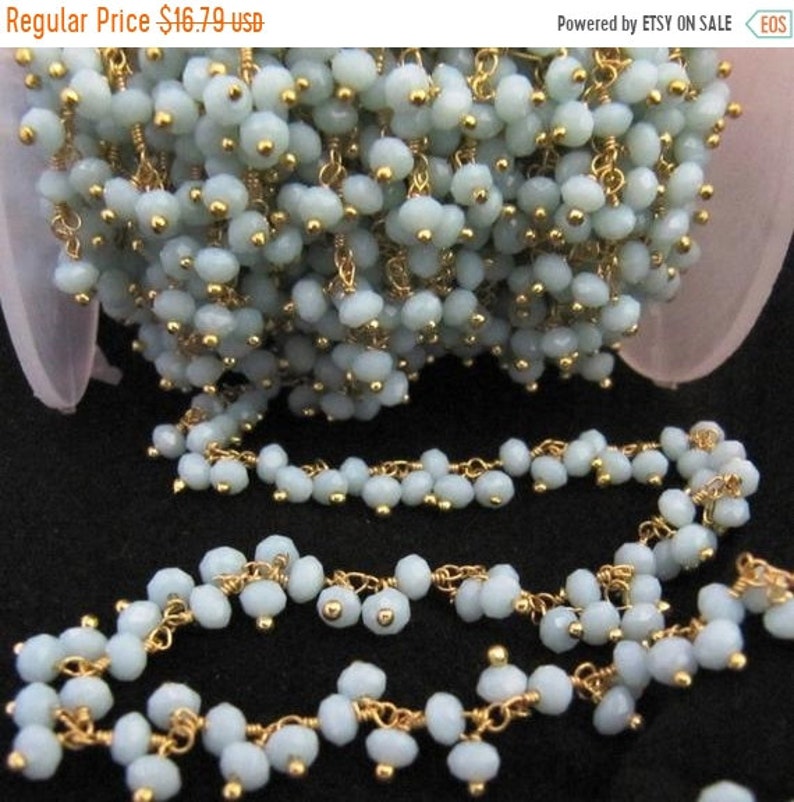 ON SALE 3 Feet-Amazonite Dangling Chain Rondelle Faceted Beaded Cluster Chain 2.5-3mm Size Hydro Quartz Bead Chain Wholesale Price gemstone