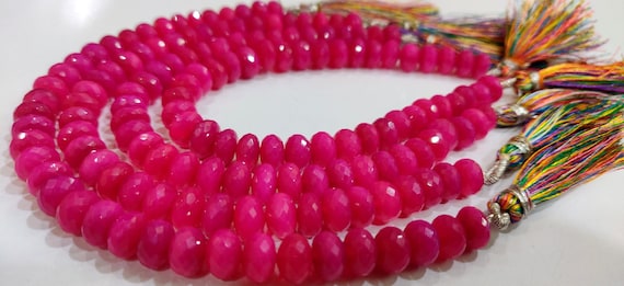 Natural Hot Pink chalcedony Rondelle Faceted 8mm Beads Strand 8 Inches Long Wholesale Prices Jewelry making Gemstone