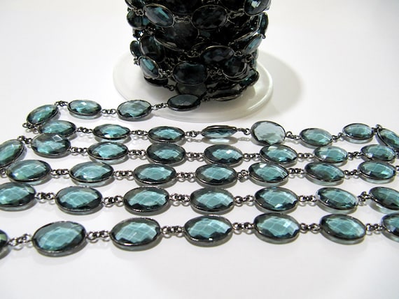 London Blue Topaz Quartz Oval Shape Bezel Connector Chain 10x13mm Size Chain Gold/Silver/Black/Rose gold Plated Wholesale Price