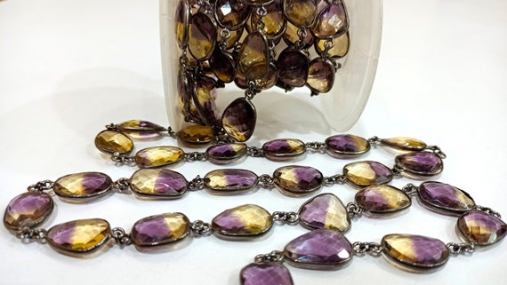 Ametrine Quartz Briolette Free Shape 12 to 15mm Bezel Connector Chain Sold Per Foot Best Quality Chain